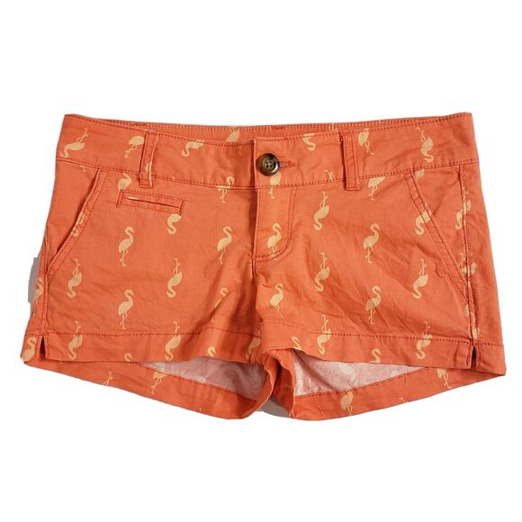 SO Women's Juniors Shorts Size 1 Orange Cream Flamingo Stretch Booty - Picture 1 of 5